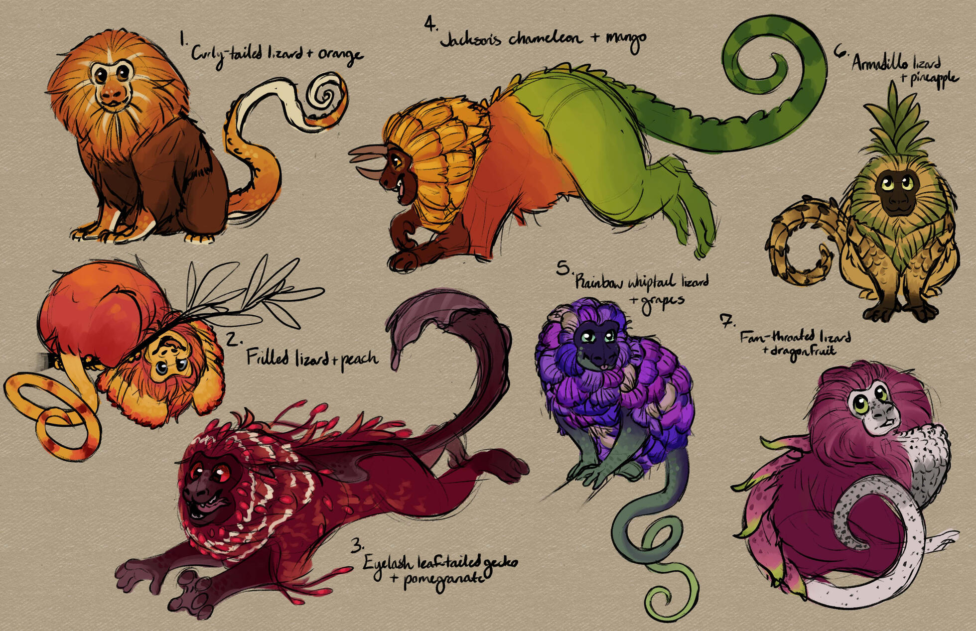 Fruit/Monkey/Lizard Concept Thumbnails